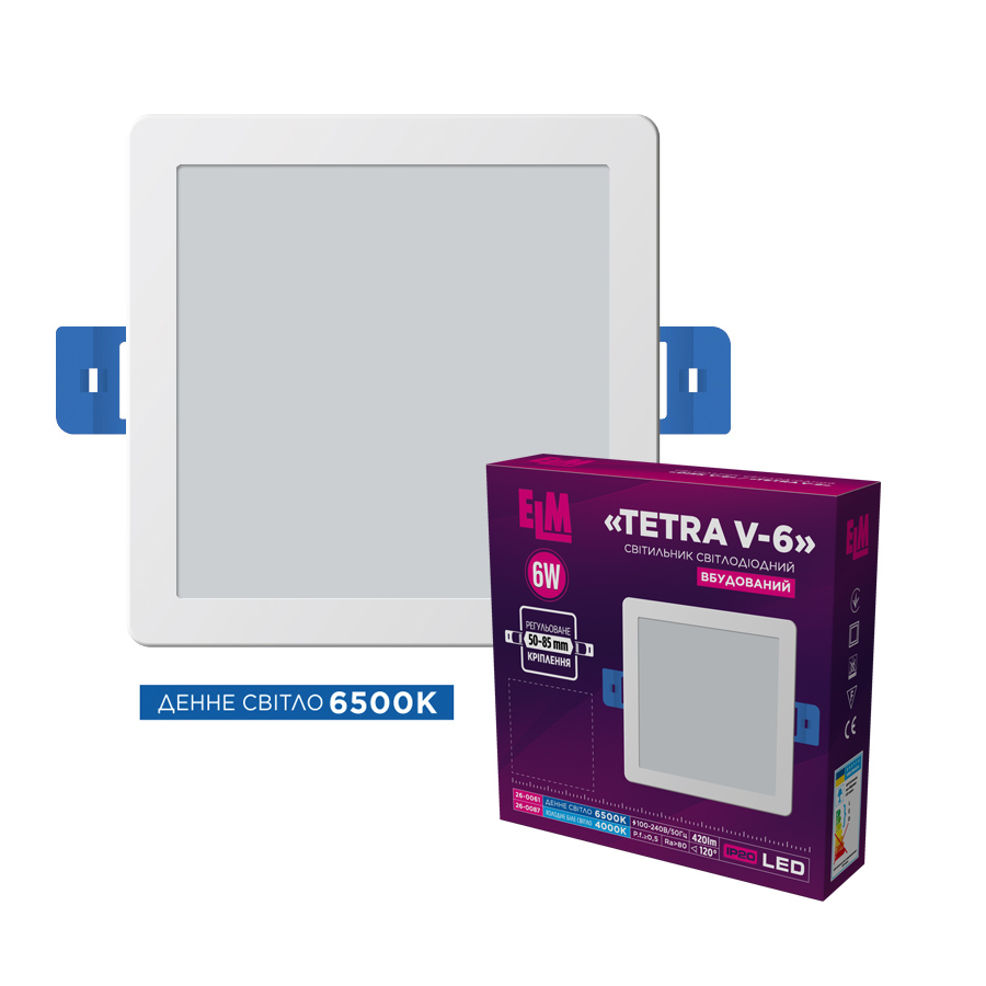 Світильник стельовий вбудований світлодіодний ELM Tetra V 6Вт 6500К IP20